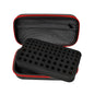 Black BackupMyFilesNow battery storage bag with foam slots and mesh pocket for holding 69+ AA, AAA, C, 9V, and 3V lithium batteries.