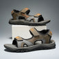 Black and blue men's summer water sandals from BACKUPMYFILESNOW.COM®, breathable, quick-drying, non-slip, flat bottom driving sandals.