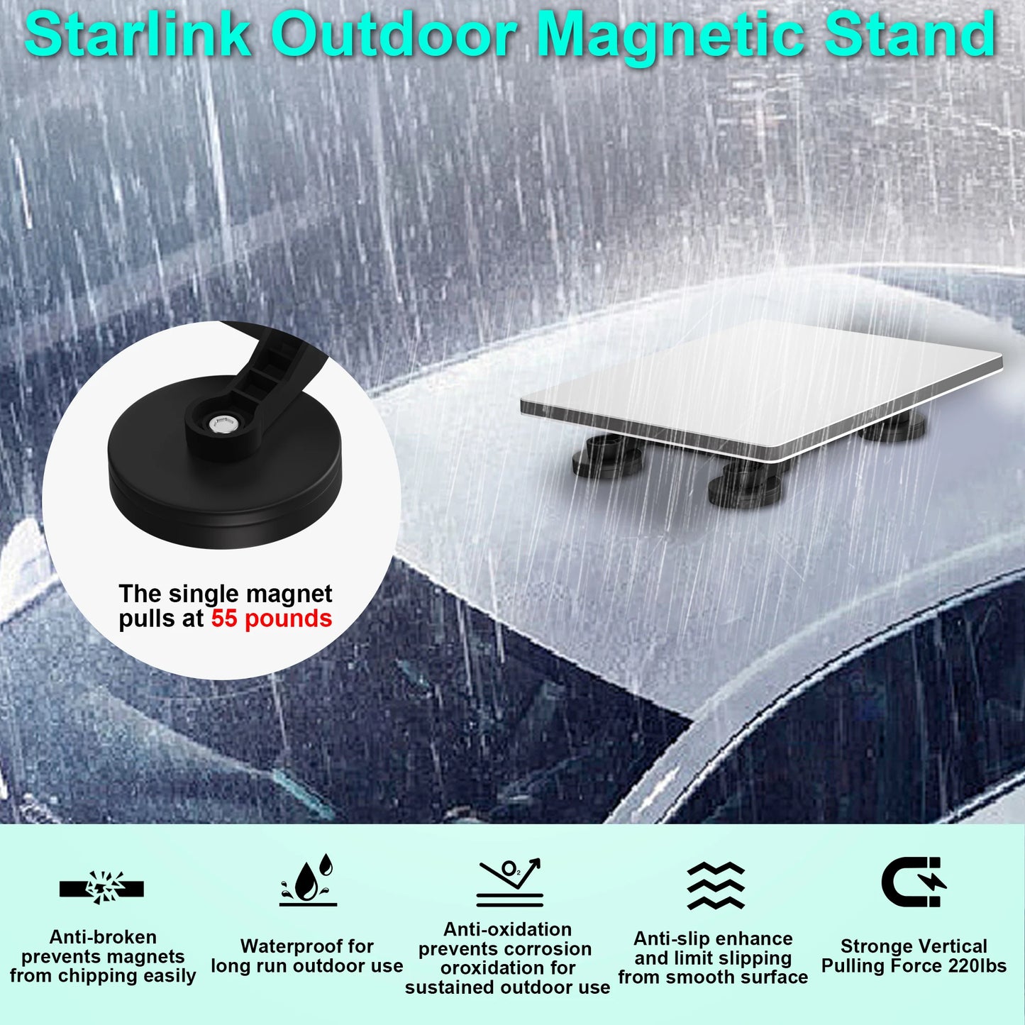 Black Starlink Mini/Mini X roof mounting bracket with four magnetic bases, designed for satellite internet kits by BACKUPMYFILESNOW.COM®.