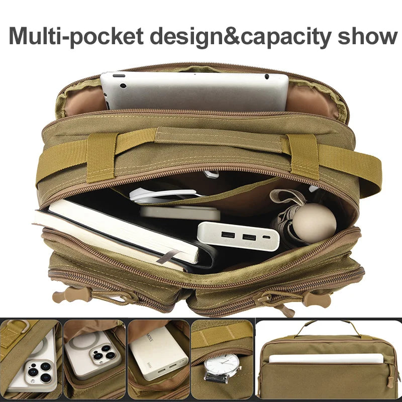 Black camo trekking tactical shoulder bag by BackupMyFilesNow.com, ideal for hiking, camping, climbing, and outdoor travel.
