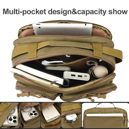 Black camo trekking tactical shoulder bag by BackupMyFilesNow.com, ideal for hiking, camping, climbing, and outdoor travel.