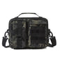 Black camo trekking tactical shoulder bag for men, ideal for hiking, camping, climbing, and outdoor travel with MOLLE system.