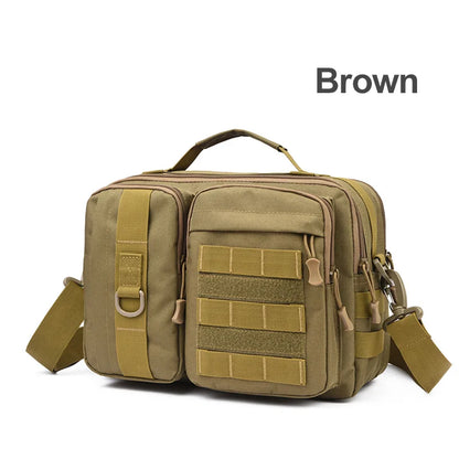 Black camo trekking tactical shoulder bag from BackupMyFilesNow.com, ideal for hiking, camping, travel, climbing, and outdoor activities.