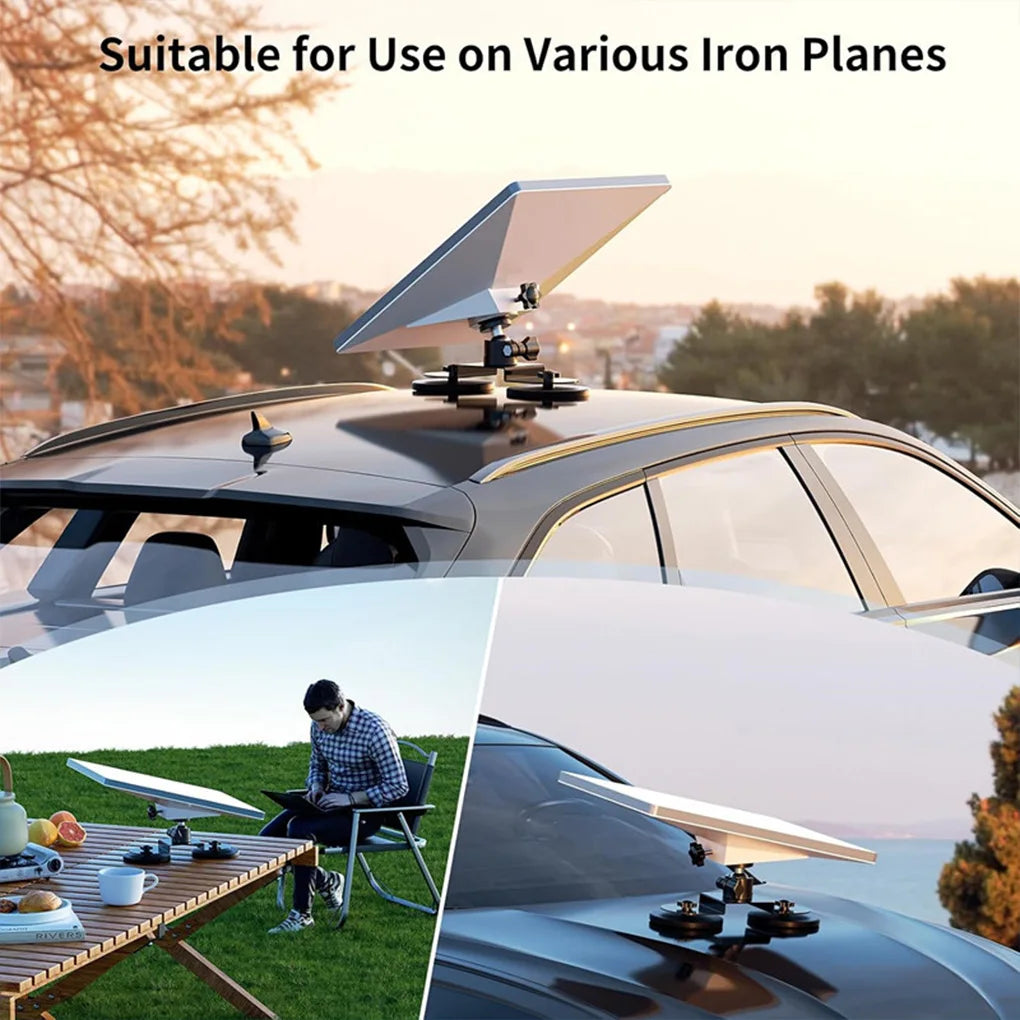 Black 360° magnetic car roof mount for Starlink Mini with strong suction and adjustable angle, compatible with RV and vehicle roofs.