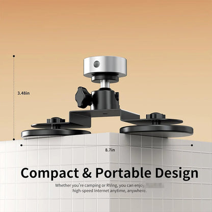 Black 360° magnetic car roof mount bracket for Starlink Mini, with adjustable angle and strong suction for RV or vehicle use.