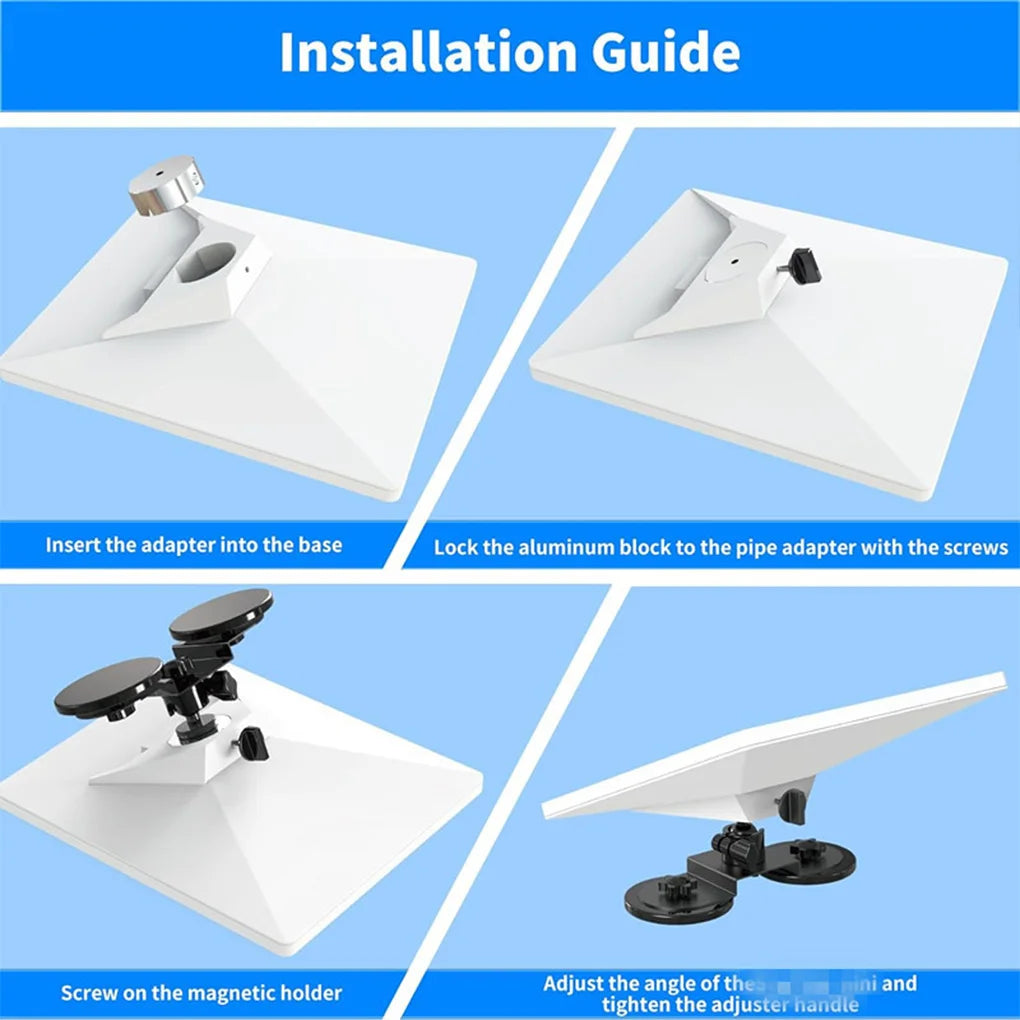 Black 360° magnetic car roof mount for Starlink Mini with strong suction and adjustable angle, compatible with RVs and vehicles.