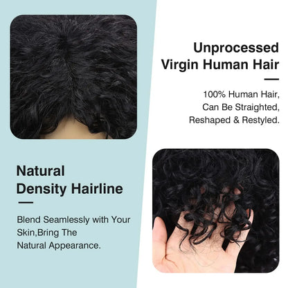 Short curly pixie cut human hair wig for Black women, machine-made, side part, deep Brazilian Remy hair, glueless and ready to wear