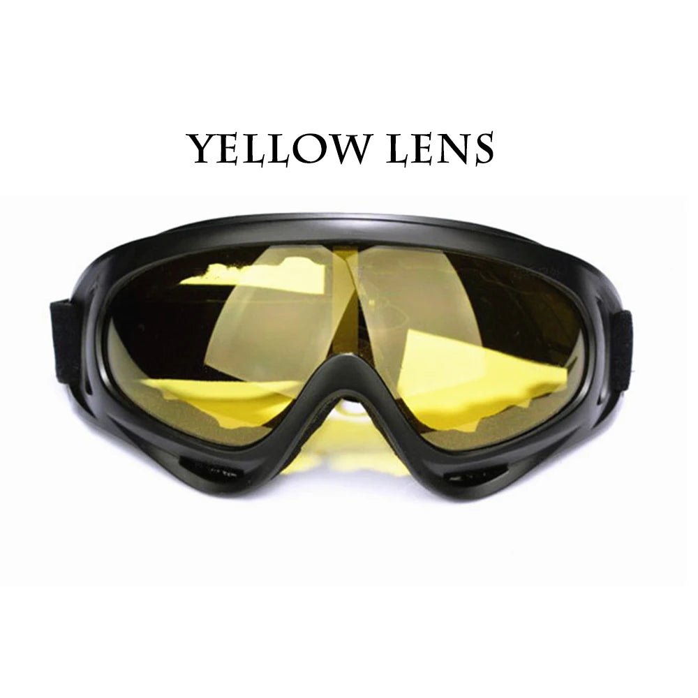 Black safety anti-UV glasses for work, protective goggles, windproof, dust-proof, tactical design for labor and rider protection.