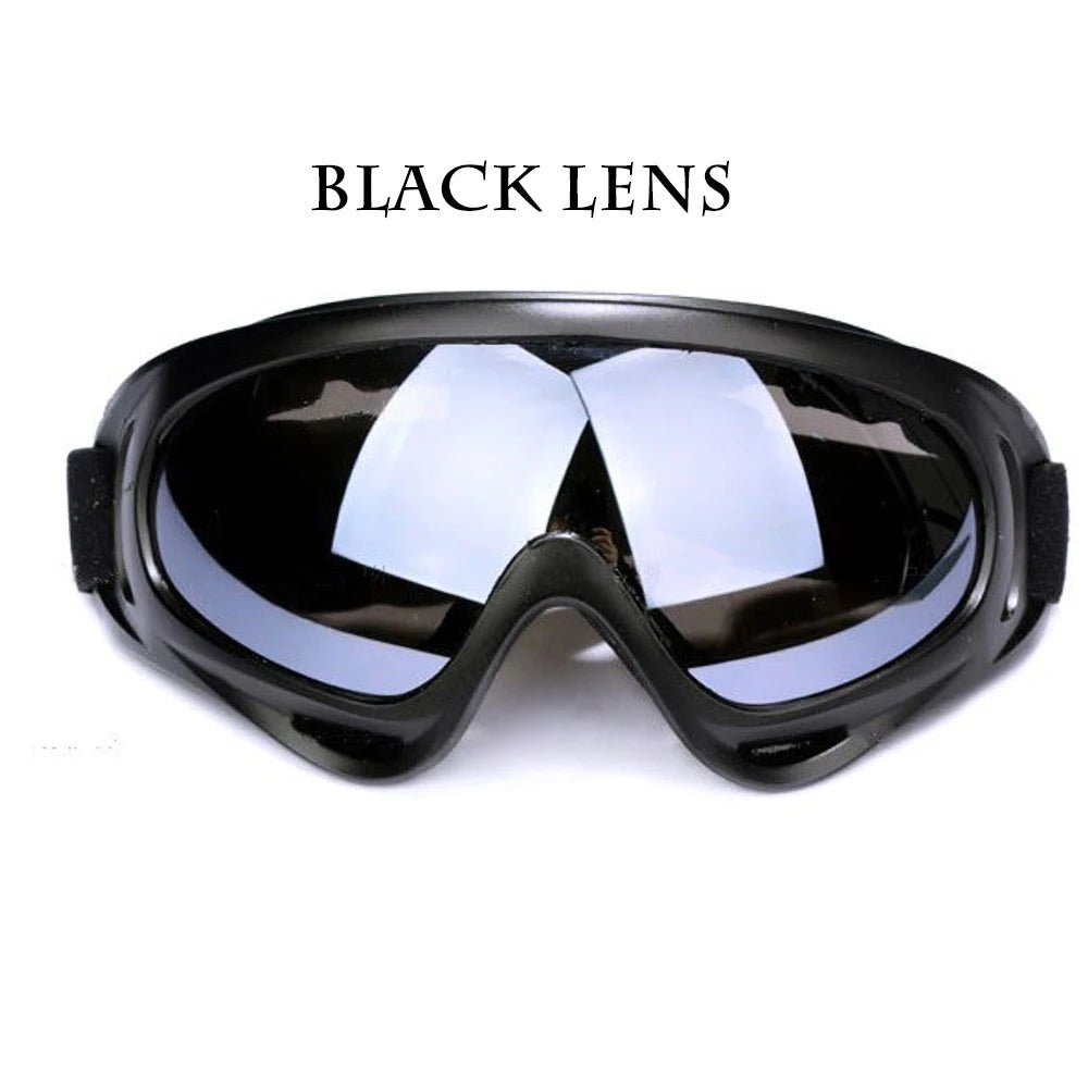 Black safety anti-UV glasses for work, protective goggles, windproof, dust-proof, tactical design for labor and rider safety.