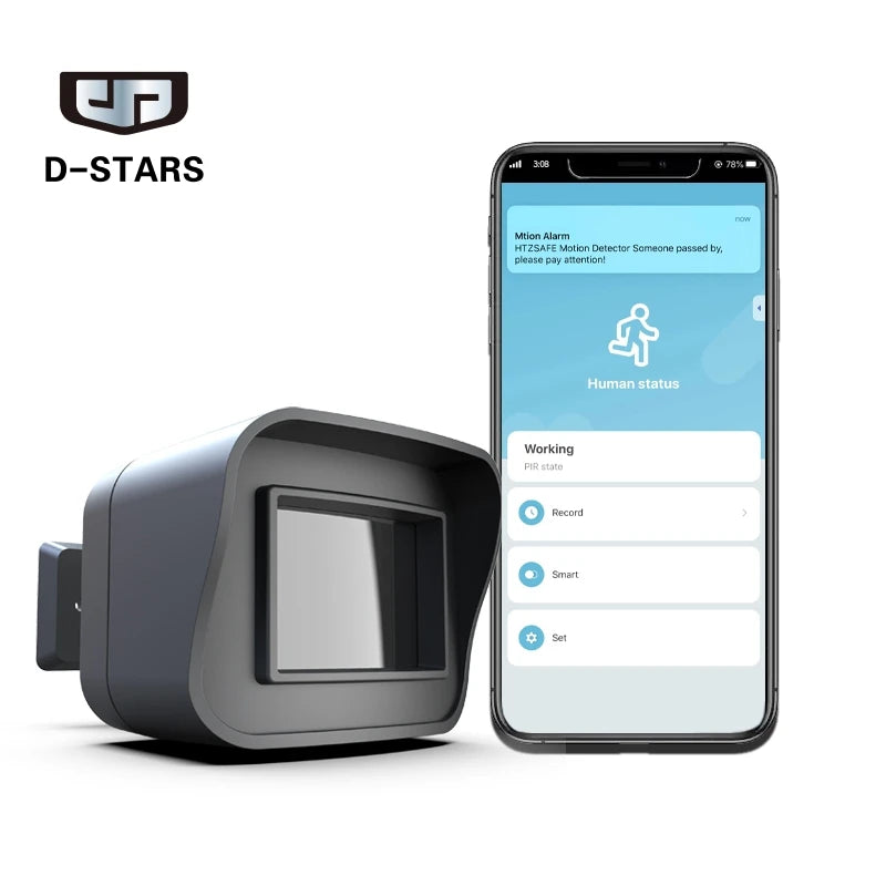 Black outdoor WiFi motion sensor and detector from BackupMyFilesNow.com, weather-resistant with remote app alerts and Alexa compatibility.