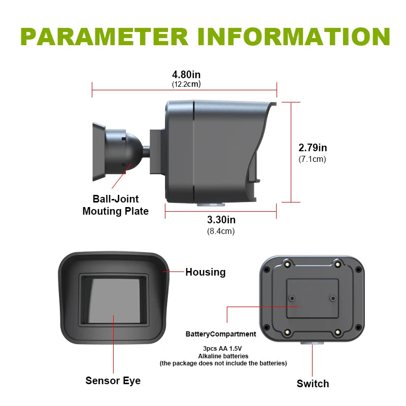 Black outdoor smart home security sensor with weather resistance, WiFi motion detector, and remote app notifications compatible with Alexa.