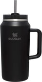 Black Stanley Quencher H2.0 FlowState stainless steel vacuum tumbler with lid and straw, ideal for water, iced tea, or coffee.