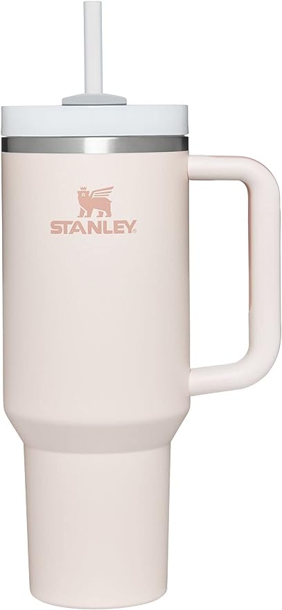 Black Stanley Quencher H2.0 FlowState stainless steel vacuum tumbler with lid and straw for water, iced tea, or coffee.