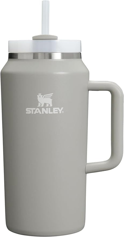 Black Stanley Quencher H2.0 FlowState stainless steel vacuum tumbler with lid and straw for water, iced tea, or coffee.