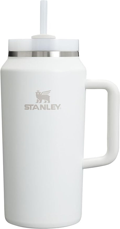 Black Stanley Quencher H2.0 FlowState stainless steel vacuum tumbler with lid and straw for water, iced tea, or coffee.