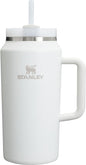 Black Stanley Quencher H2.0 FlowState stainless steel vacuum tumbler with lid and straw for water, iced tea, or coffee.