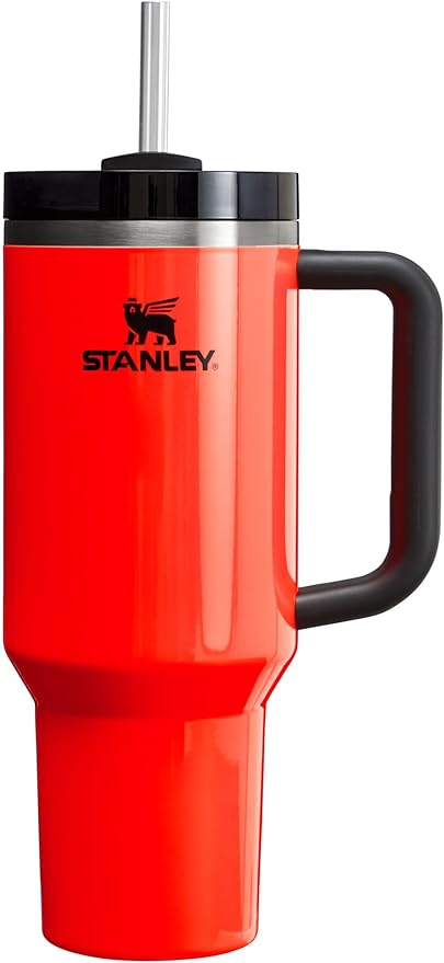 Black Stanley Quencher H2.0 FlowState stainless steel vacuum insulated tumbler with lid and straw for water, iced tea, or coffee.