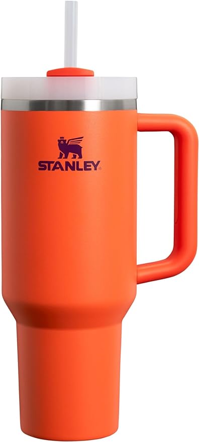 Black Stanley Quencher H2.0 FlowState stainless steel vacuum-insulated tumbler with lid and straw for water, iced tea, or coffee.