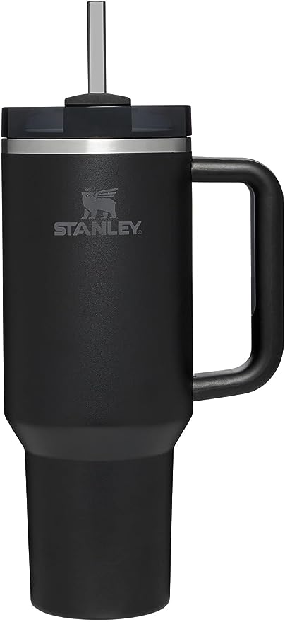Black Stanley Quencher H2.0 FlowState stainless steel vacuum insulated tumbler with lid and straw for water, iced tea, or coffee.