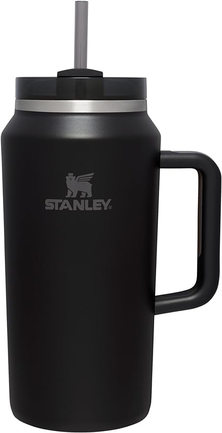 Black Stanley Quencher H2.0 FlowState stainless steel vacuum insulated tumbler with lid and straw for water, iced tea, or coffee.