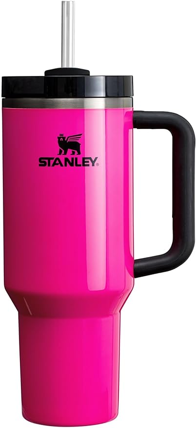 Black Stanley Quencher H2.0 FlowState stainless steel vacuum-insulated tumbler with lid and straw for water, iced tea, or coffee.