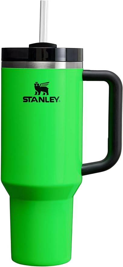 Black Stanley Quencher H2.0 FlowState stainless steel vacuum insulated tumbler with lid and straw for water, iced tea, or coffee.
