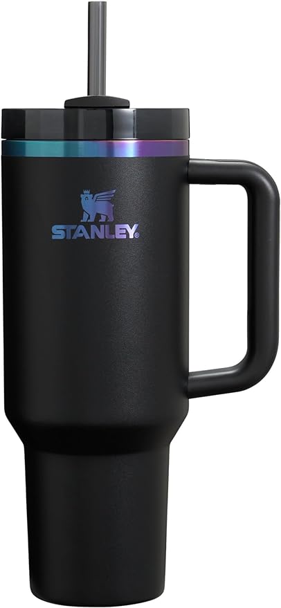 Black Stanley Quencher H2.0 FlowState stainless steel vacuum insulated tumbler with lid and straw for water, iced tea, or coffee.