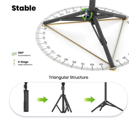 Black AT19 tripod stand for Starlink Mini, adjustable outdoor mount for portable satellite dish, supports outdoor installation.