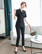 Women's black business formal suit with tailored coat and pants, high-quality design, suitable for professional attire.