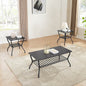 Black contemporary 3-piece rectangular coffee table set with sleek modern design, featuring clean lines and smooth surfaces.