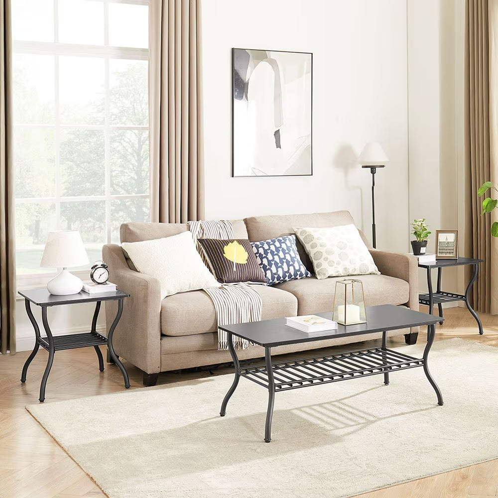 Contemporary black 3-piece coffee table set with rectangular tables, modern design, made by BACKUPMYFILESNOW.COM®.