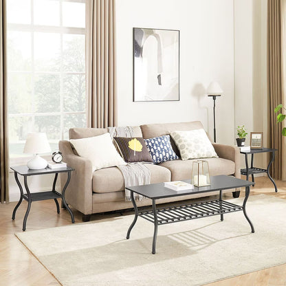 Contemporary black 3-piece coffee table set with rectangular tables, modern design, made by BACKUPMYFILESNOW.COM®.