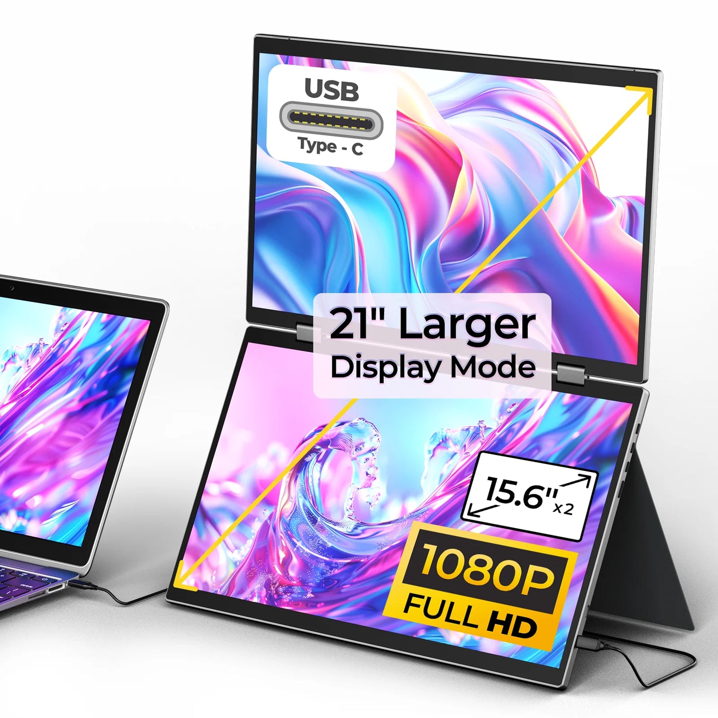 Black 15.6-inch 1080P FHD USB-C portable LCD monitor from BackupMyFilesNow.com with IPS display and infrared touch for work and play.