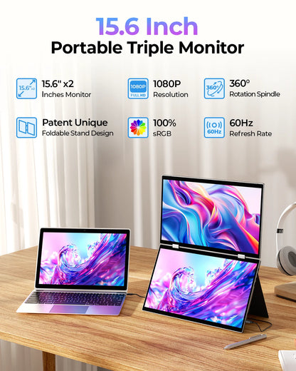 15.6-inch 1080P FHD USB-C portable LCD monitor with IPS display, infrared touch, and Android OS, ideal for work and entertainment.