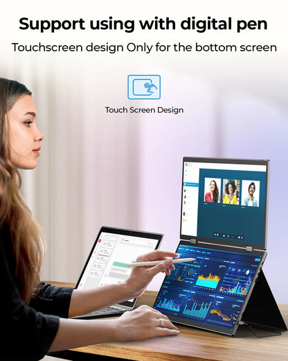 15.6-inch 1080P FHD USB-C portable LCD monitor with IPS display, infrared touch, Android OS, ideal for work and entertainment.