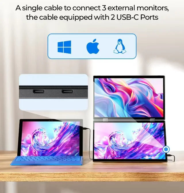 15.6-inch 1080P FHD USB-C portable LCD monitor with IPS display, infrared touch, black, suitable for work and entertainment.