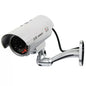 Black dummy security camera with LED red flashing light, battery-powered for indoor and outdoor use, by BackupMyFilesNow.com