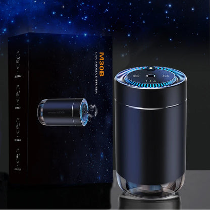 Black eaglewood Smart Car Air Freshener with projector light, USB rechargeable diffuser, adjustable fragrance intensity, ideal for vehicle use.