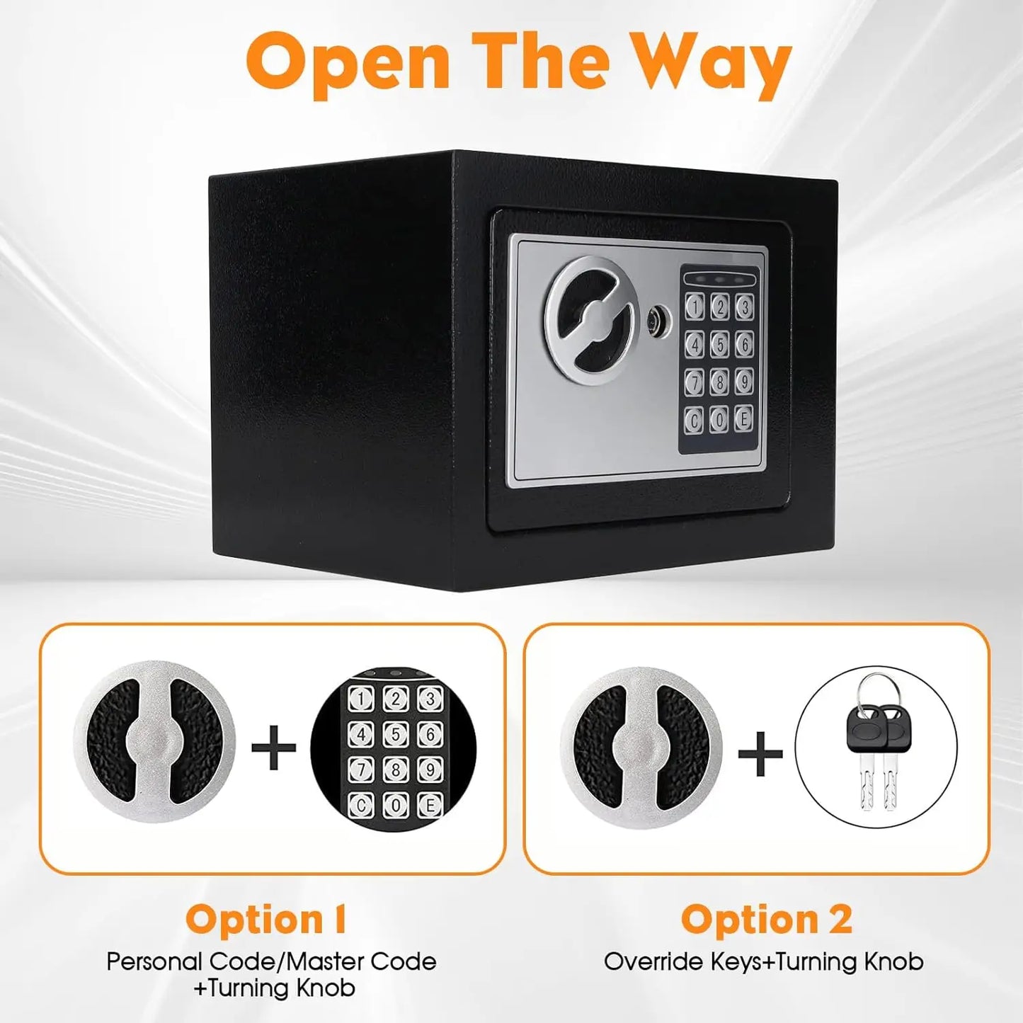 Black electronic safe box with keypad and key, portable small lockbox for home, cash, kids, and office security by BackupMyFilesNow.com