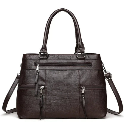 Black elegant women's handbag with top handle, shoulder strap, and casual tote style made of high-quality PU leather.