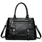 Elegant black women's handbag with top handle and shoulder strap, made of high-quality PU leather, casual tote and crossbody style.