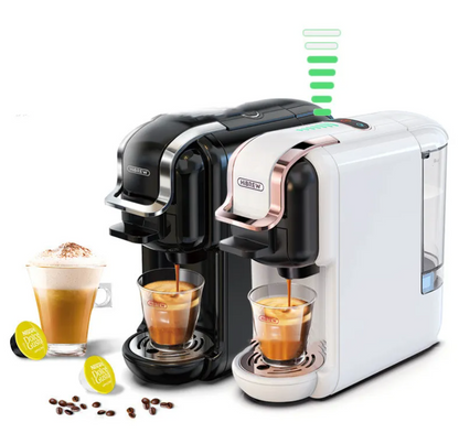 Black BACKUPMYFILESNOW.COM® Espresso Capsule Coffee Machine with sleek design and compact size for easy brewing.