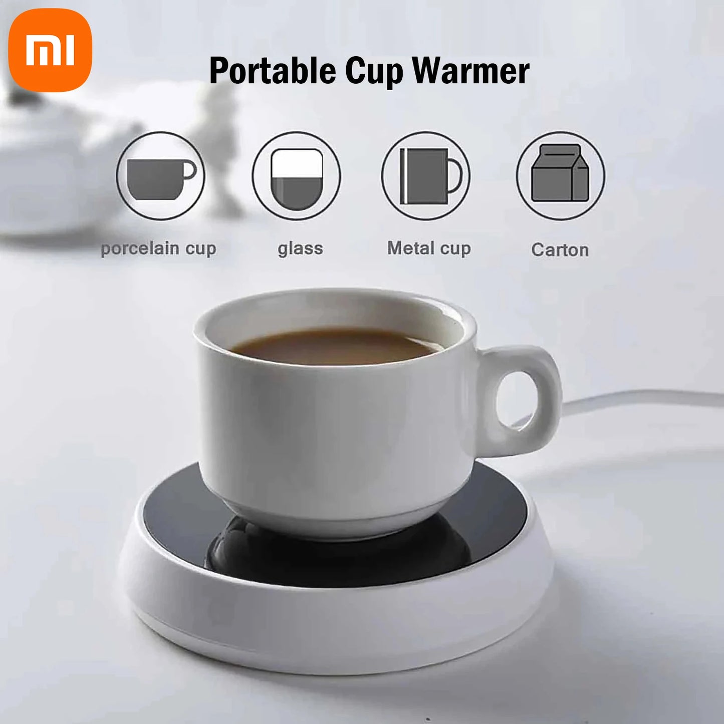 Black Xiaomi mug heater with large heating plate, smart gravity-induction coffee mug warmer, constant temperature warm mat.