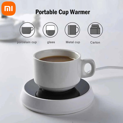 Black Xiaomi mug heater with large heating plate, smart gravity-induction coffee mug warmer, constant temperature warm mat.