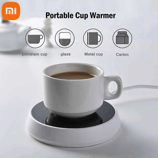 Black Xiaomi mug heater with large heating plate, smart gravity-induction coffee mug warmer, constant temperature warm mat.