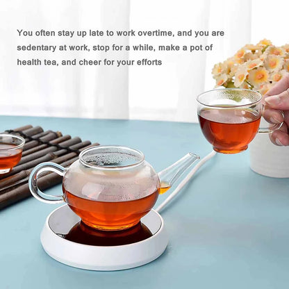 Black Xiaomi mug heater with large heating plate, smart gravity-induction coffee mug warmer and warm mat for constant temperature.