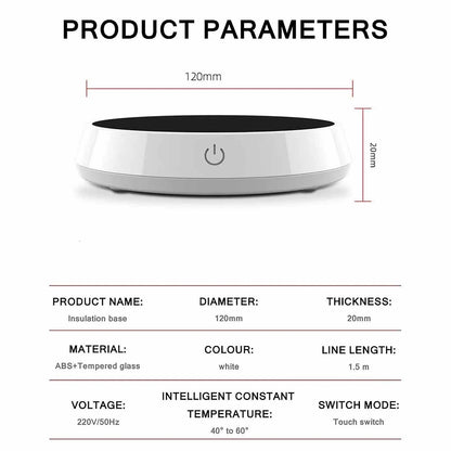 Black Xiaomi mug heater with large heating plate, smart gravity-induction coffee warmer, constant temperature warm mat for mugs.