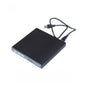 Black external CD/DVD drive by BackupMyFilesNow.com with USB connection, optical player, burner, and disk read/write capabilities.