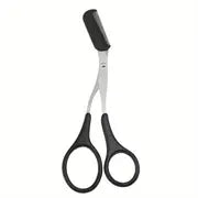 Black eyebrow scissors and comb set from BACKUPMYFILESNOW.COM®, featuring precision tools for grooming eyebrows.