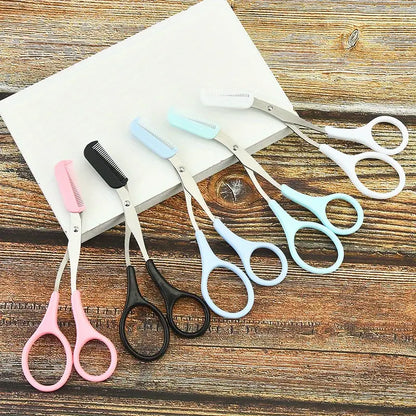 Black eyebrow scissors and comb set from BACKUPMYFILESNOW.COM®, featuring precise grooming tools for shaping eyebrows.